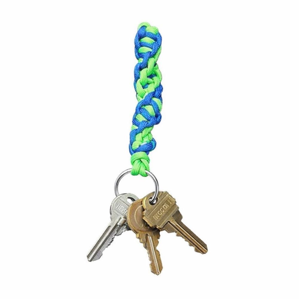 Handmade paracord keychain in a cobra knot DNA pattern